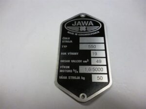 Štítek typový -leptaný Jawa 550