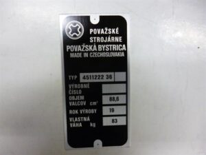 štítek typový ( Jawa 90 ) Povážská Bystrica