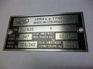 štítek typový-Jawa 350/639 (leptaný,předtištěný)
