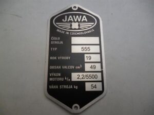 Štítek typový -leptaný Jawa 555