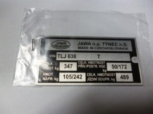štítek typový ( Jawa 638 ) / 75x35