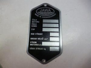 Štítek typový -leptaný Jawa 559