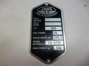 Štítek typový -leptaný Jawa 353