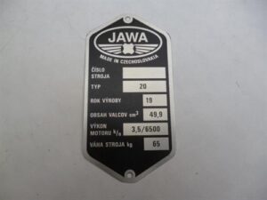 Štítek typový -leptaný Jawa 20