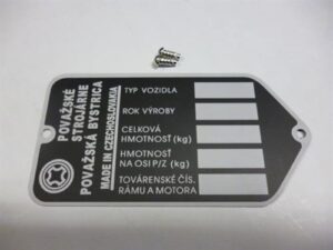 Výrobní štítek s nýty Babetta, JW 23 mustang
