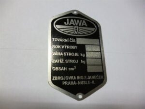 Štítek typový - Jawa Pérák FJ (leptaný)