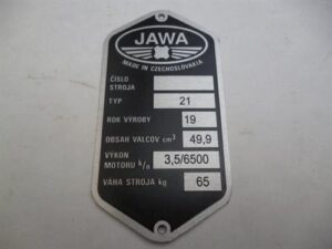 Štítek typový -leptaný Jawa 21