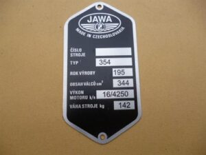 Štítek typový - Jawa 354 (výkon 16k)